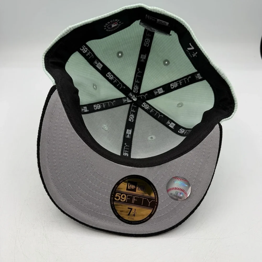 New Era 59Fifty Los Angeles Dodgers Hat Cap 7 1/4 Mint Black Thermal Knit Fitted
